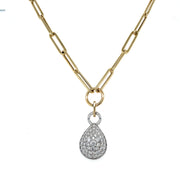 Pear Shaped Pavé Diamond On Paper Clip Necklace
