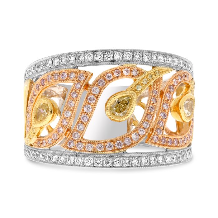 Tri-Color Ring With Natural Yellow Diamonds