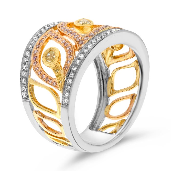 Tri-Color Ring With Natural Yellow Diamonds